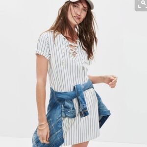 Madewell Size XS Harbor Denim Shift Dress Blue White Stripe 100% Cotton Nautical